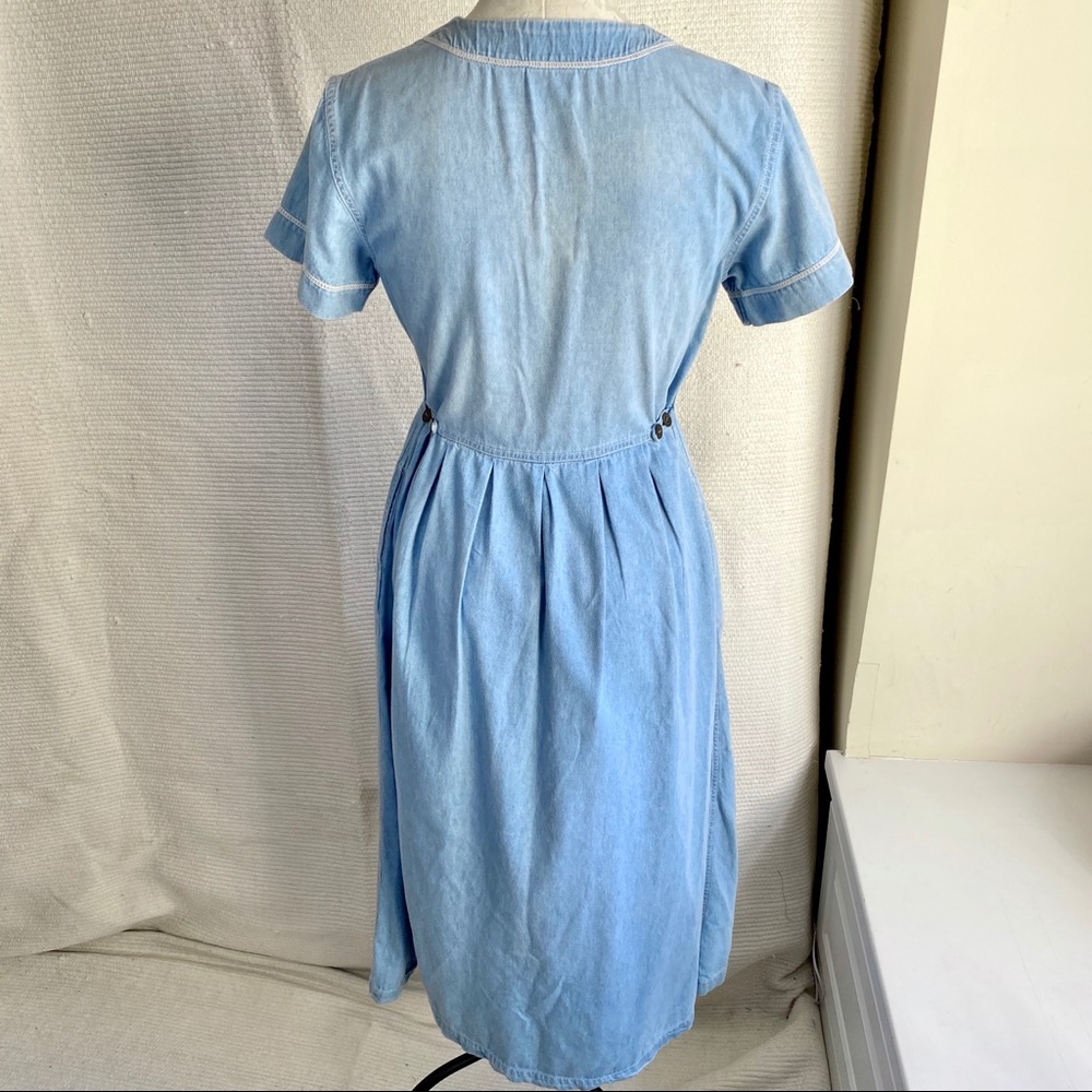 Vintage 90s S/M Jean Denim Babydoll Midi Dress - Picture 4 of 8